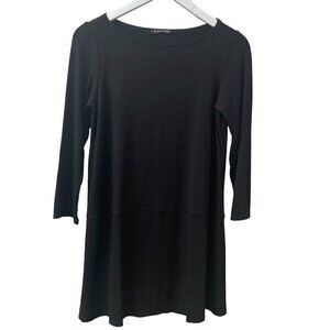 Eileen Fisher Black Tee Size XS/S Cotton Tunic T-shirt Long Sleeve